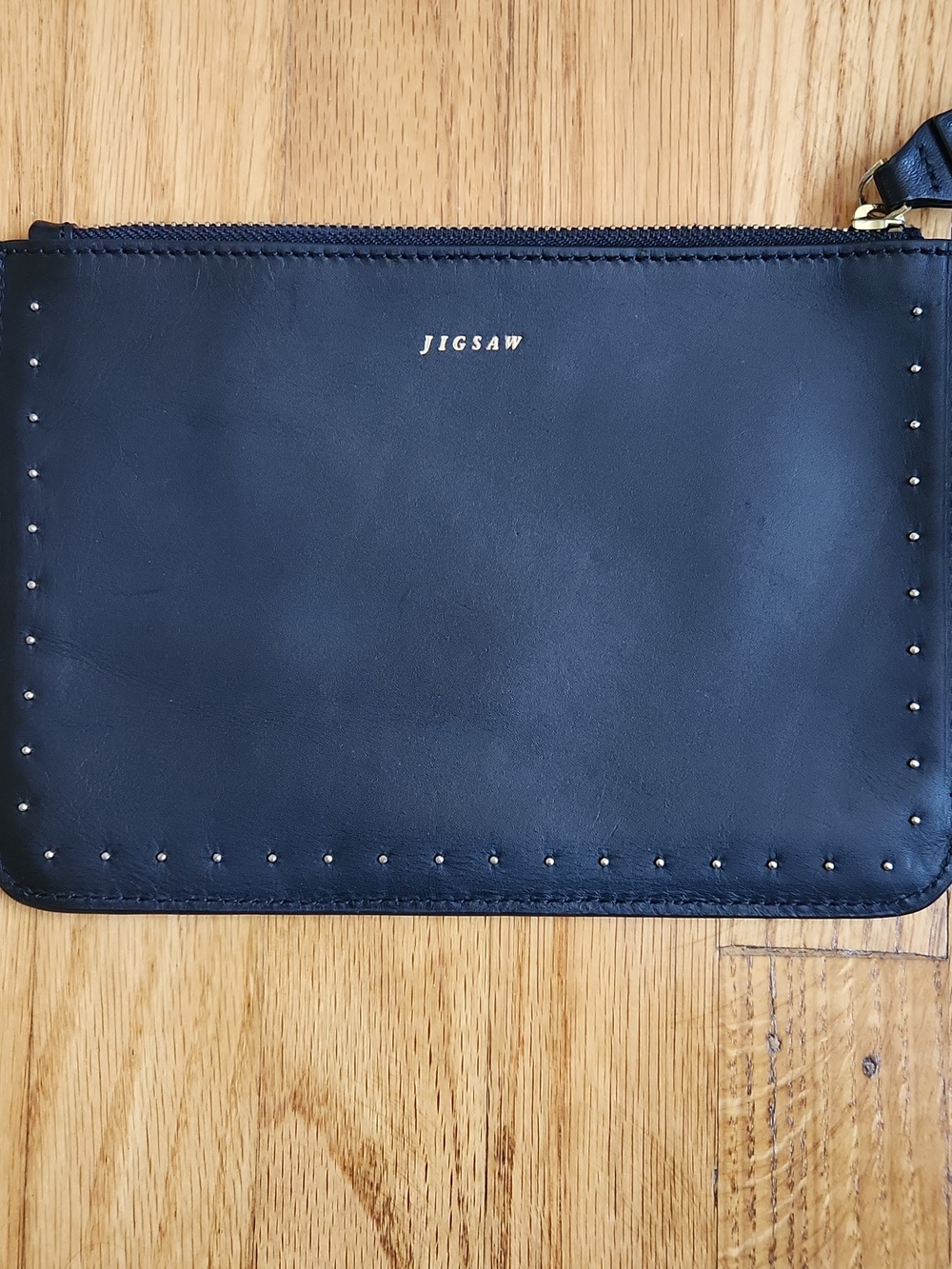 Jigsaw Black Leather Studded Zip Pouch